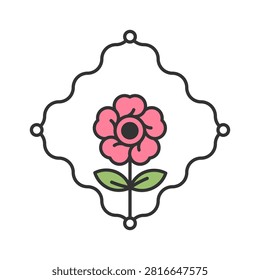 Pharmaceutical herb - potentilla flower emblem. Round composition for cosmetics, perfumeries, packing. Vector element.
