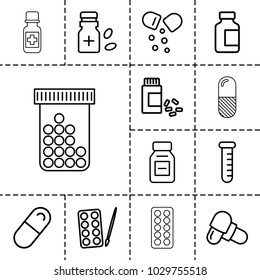 Pharmaceutical icons. set of 13 editable outline pharmaceutical icons such as paints, pill, medical bottle, medicine, medicine bottle, test tube