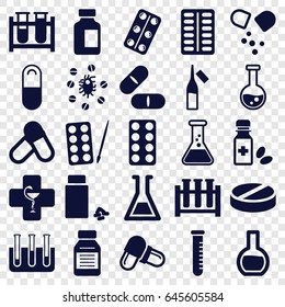 Pharmaceutical icons set. set of 25 pharmaceutical filled icons such as paints, test tube, pill, medical bottle, ampoule, medicine, medical pills, medicine bottle, pharmacy