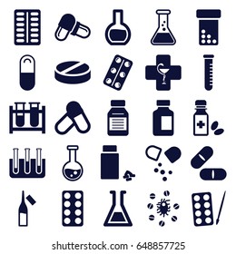 Pharmaceutical icons set. set of 25 pharmaceutical filled icons such as paints, test tube, pill, medical bottle, ampoule, medicine, medical pills, medicine bottle, pharmacy