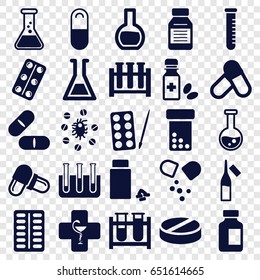 Pharmaceutical icons set. set of 25 pharmaceutical filled icons such as paints, test tube, pill, medical bottle, ampoule, medicine, medical pills, medicine bottle, pharmacy