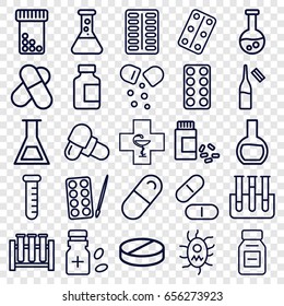 Pharmaceutical icons set. set of 25 pharmaceutical outline icons such as paints, pill, medical bottle, ampoule, medicine, test tube, medical pills, medicine bottle, pharmacy