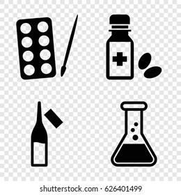Pharmaceutical icons set. set of 4 pharmaceutical filled icons such as paints, ampoule, medicine bottle