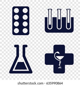 Pharmaceutical icons set. set of 4 pharmaceutical filled icons such as pill, test tube