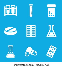 Pharmaceutical icons set. set of 9 pharmaceutical filled icons such as test tube, pill, medical pills