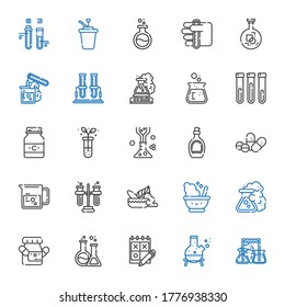 pharmaceutical icons set. Collection of pharmaceutical with flask, trial, medicine, mortar, tubes, beaker, pills, syrup, test tube. Editable and scalable pharmaceutical icons.