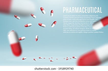 Pharmaceutical illustration of pills flying out of a bottle on a transparent background.