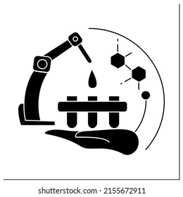 Pharmaceutical industry glyph icon. Chemical invention. Medicines production technology. Contemporary production branches concept. Filled flat sign. Isolated silhouette vector illustration