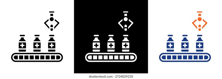 Ilustración vectorial de glifo de conjunto de iconos de la industria farmacéutica