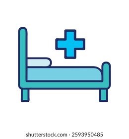 Pharmaceutical industry medical hospital bed icon illustration