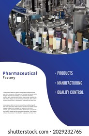 Pharmaceutical industry template design in A4 size. Cosmetic filling factory business report leaflet book cover and brochure.
