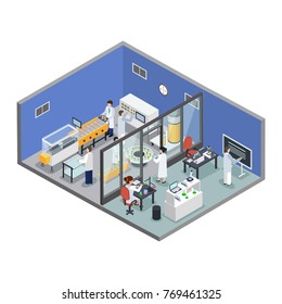 Pharmaceutical Innovations Scientific Research Lab And Experimental Medicine Test Production Facility Isometric Background Composition Vector Illustration 