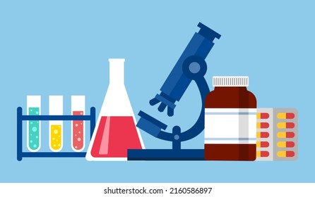 Pharmaceutical Laboratory Or Drug Manufacturing Industry Concept Vector Illustration.