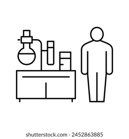 Vector de la línea del trabajador del laboratorio farmacéutico. símbolo del trabajador del laboratorio farmacéutico. ilustración negra aislada del contorno