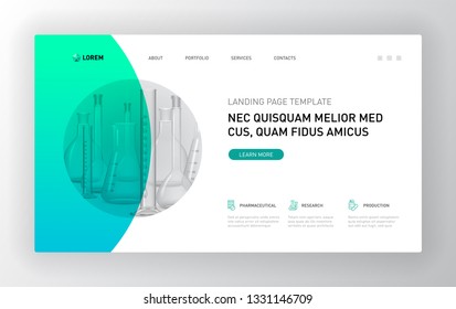 Pharmaceutical landing page template. Modern web page design concept layout for website. Vector illustration. Brochure cover, web banner, website slide.