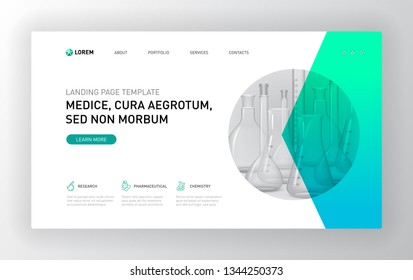 Pharmaceutical landing page template. Modern web page design concept layout for website. Vector illustration. Brochure cover, web banner, website slide.