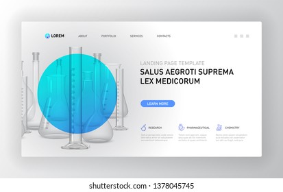 Pharmaceutical landing page template. Modern web page design concept layout for website. Vector illustration. Brochure cover, web banner, website slide.