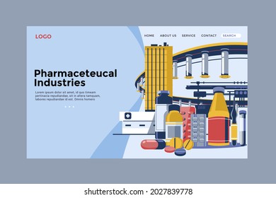 Pharmaceutical Manufacturing Flat Vector Landing Web Page