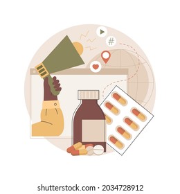 Pharmaceutical marketing abstract concept vector illustration. Pharmaceutical digital agency, medicine marketing strategy, drugs advertising, medical equipment market, promotion abstract metaphor.