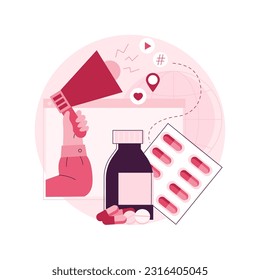 Pharmaceutical marketing abstract concept vector illustration. Pharmaceutical digital agency, medicine marketing strategy, drugs advertising, medical equipment market, promotion abstract metaphor.