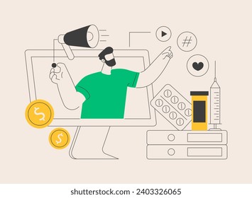 Ejemplo vectorial de concepto abstracto de comercialización farmacéutica. Agencia digital farmacéutica, estrategia de comercialización de medicamentos, publicidad de medicamentos, mercado de equipos médicos, promoción de metáforas abstractas.