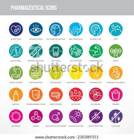 pharmaceutical medical icons set medical packaging のベクター画像