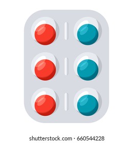 Pharmaceutical medication and medicine pills in pack, vector illustration in flat style