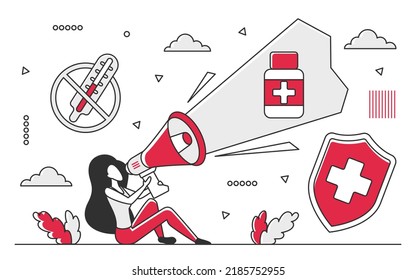 Pharmaceutical medicine advertising. Safe drug discovery and development vector monocolor illustration