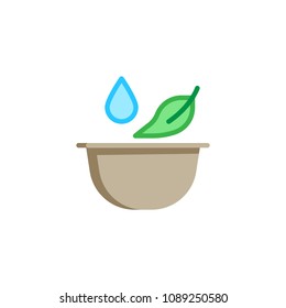 Pharmaceutical mortar with leaves and drop flat icon, vector sign, colorful pictogram isolated on white. Herbal Medicine symbol, logo illustration. Flat style design
