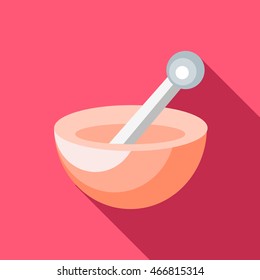 Pharmaceutical mortar and pestle icon in flat style isolated with long shadow