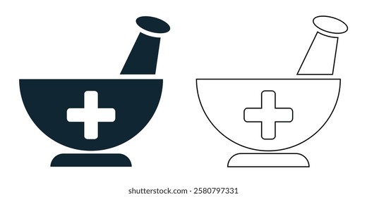 pharmaceutical mortar and pestle icon vector, medical apps, pharmacies, healthcare, prescriptions, hospitals, and drug stores pictogram symbol ui and ux design, glyphs and stroke line