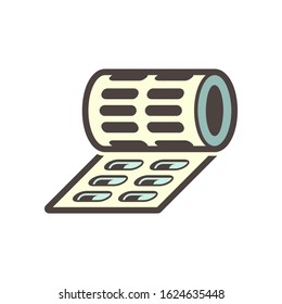 Pharmaceutical, nutraceutical, cleaning product and supplement manufacturing production industry vector icon. That industrial process. Consist of capsule product, production line, automation machine.