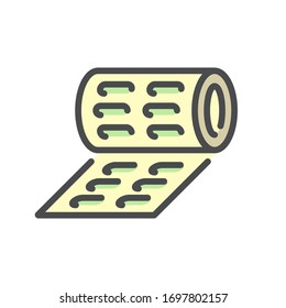 Pharmaceutical, nutraceutical, cleaning product and supplement manufacturing production industry vector icon. That industrial process. Consist of capsule product, production line, automation machine.