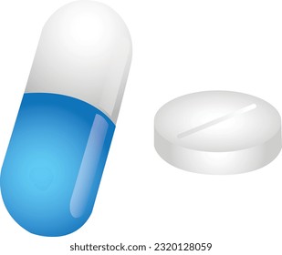 Tabletten und Vitamine auf weißem Hintergrund.