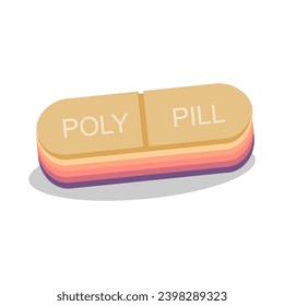 Concepto de polipíldora farmacéutica con tablet medicamentosa. Montones de píldoras dentro de una grande. Innovaciones farmacológicas.