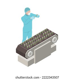 Pharmaceutical production isometric composition with isolated view of medical laboratory appliances vector illustration