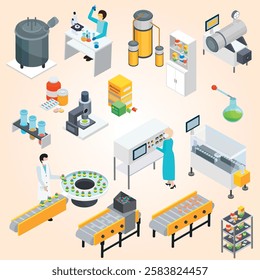 Pharmaceutical Production Isometric Icons Collection