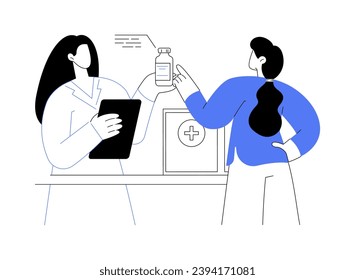 Pharmaceutical sales representative abstract concept vector illustration. Apothecary worker help customer to choose right drugs, medicines sale, pharmaceutical market abstract metaphor.