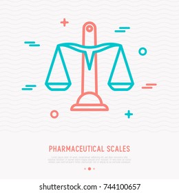 Pharmaceutical scales thin line icon. Modern vector illustration.