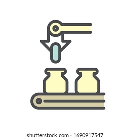 Producción farmacéutica y fabricación conjunto de iconos vectoriales, trazo editable.