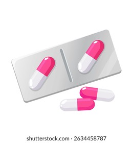 Tableta farmacéutica en forma de cápsulas aisladas sobre fondo blanco.