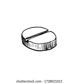 pharmaceutical tablet. single isolated ink hand drawn sketch. Vector format. black and white