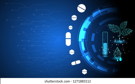 Pharmaceutical technology using medicinal plants to extract important substances concept. Futuristic Design