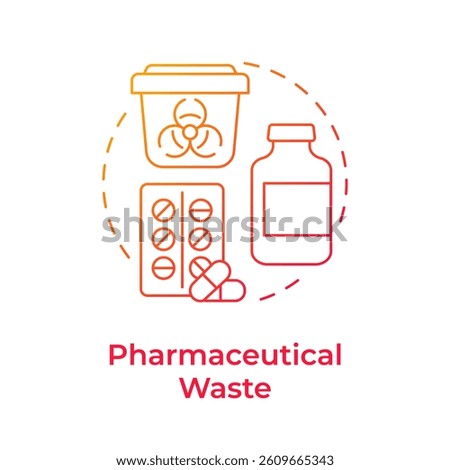 Pharmaceutical waste red gradient concept icon. Medical vaccines, drugs. Biohazard container. Round shape line illustration. Abstract idea. Graphic design. Easy to use in presentation, article