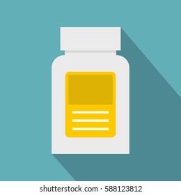 Pharmaceuticals bottle icon. Flat illustration of pharmaceuticals bottle vector icon for web isolated on baby blue background