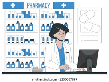 Pharmaceutics, health care and people concept - apothecary wearing face protective medical mask for protection from virus disease and senior man customer buying drug at drugstore.