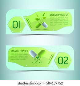 Pharmaceutics horizontal banners set with health symbols realistic isolated vector illustration