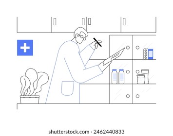 Pharmacist abstract concept vector illustration. Professional chemist in uniform working in pharmacy, medicinal drug sector, healthcare idea, writing medical prescription abstract metaphor.