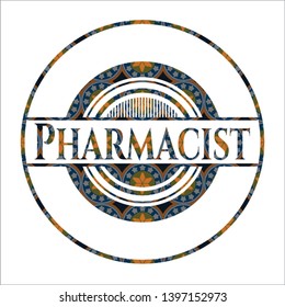 Pharmacist arabic badge background. Arabesque decoration.