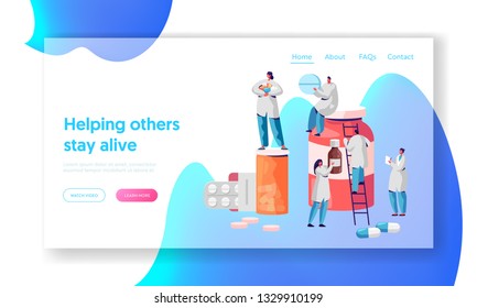 Pharmacist Character Medicine Drug Store Landing Page. Pharmacy Business Industry Professional People. Online Health Care Infographic Background Website or Web Page. Flat Cartoon Vector Illustration